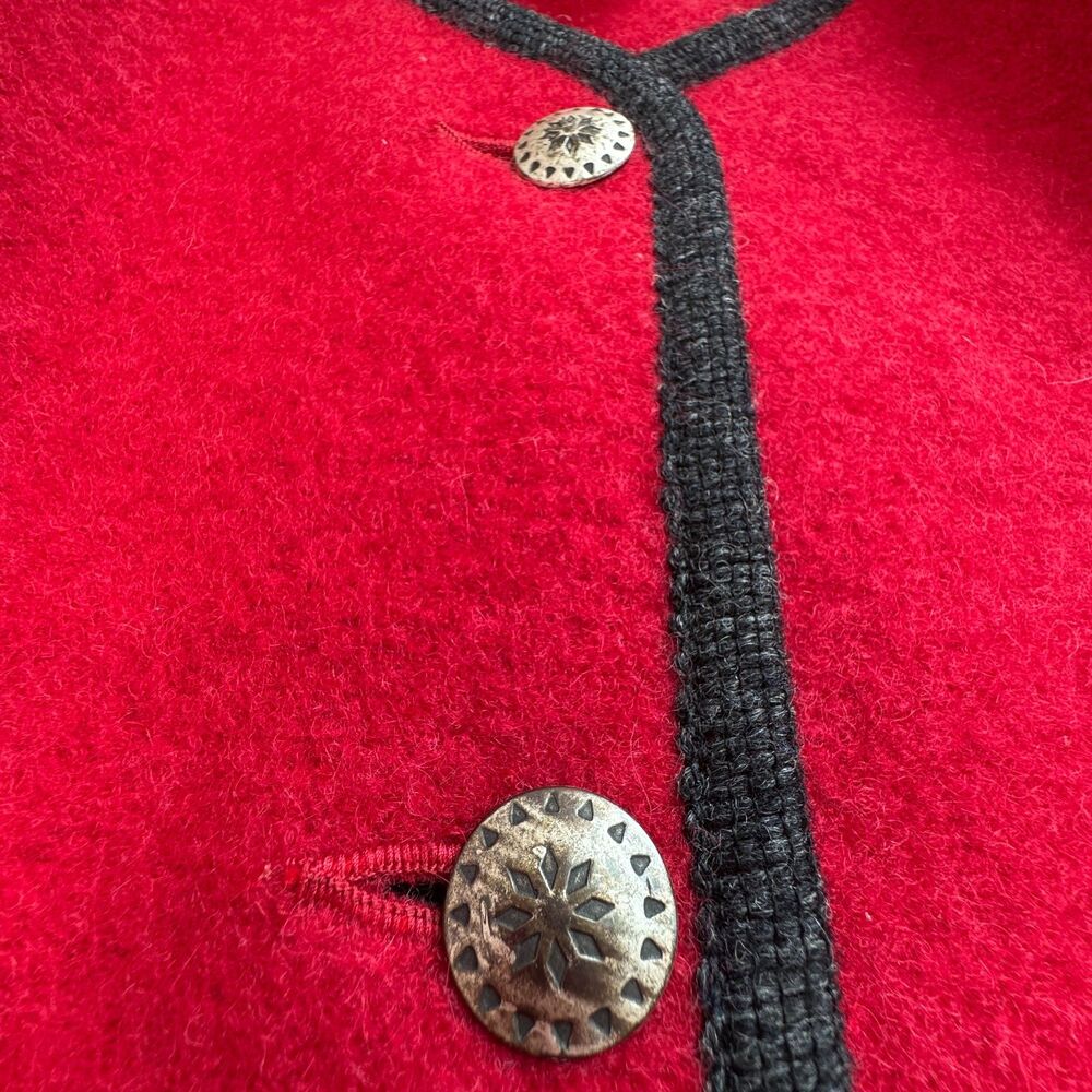 Vintage L.L. Bean Women’s M Red Boiled Wool Jacket Austria Silver Buttons Trim - Picture 10 of 11